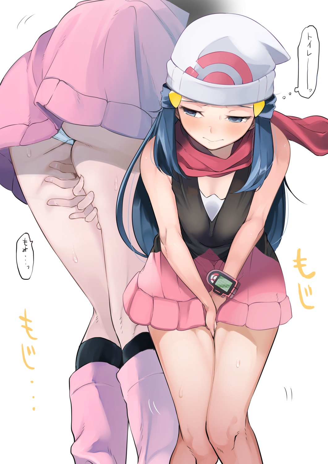 ass breast_hold cleavage hikari_(pokemon) kurutsuki pantsu pokemon pokemon_bdsp pokemon_dppt skirt_lift