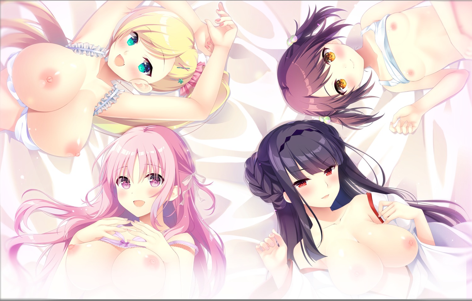 bra breasts hajilove_-making_*_lovers- k-ko mango_purin miko nipples no_bra open_shirt smee