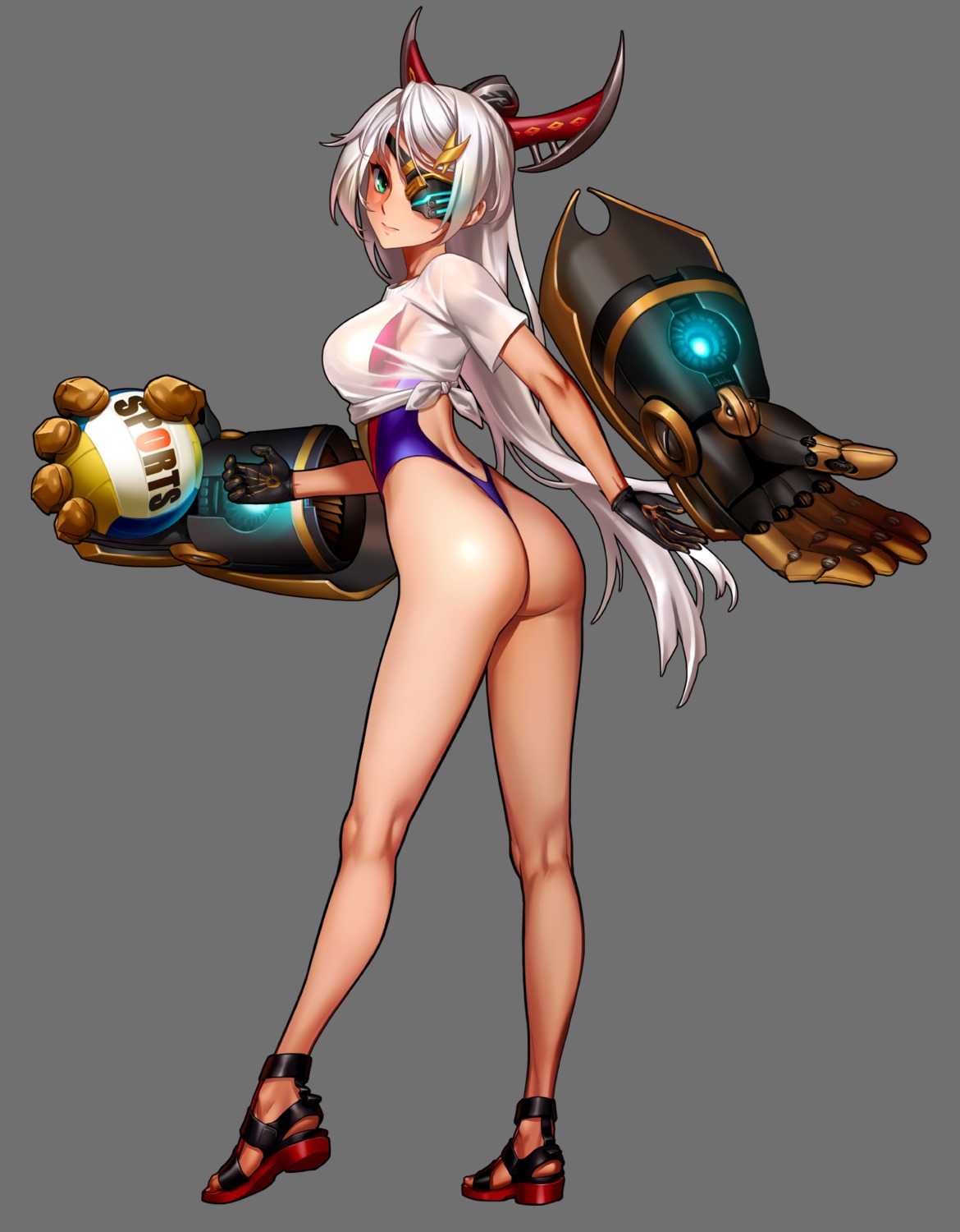 ass eyepatch g_scream see_through swimsuits thong weapon wet_clothes