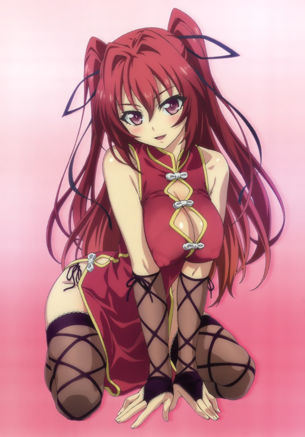 chinadress cleavage erect_nipples naruse_mio no_bra pantsu shinmai_maou_no_testament string_panties thighhighs