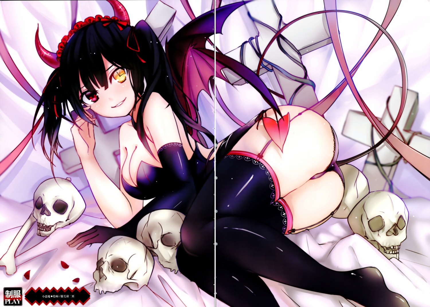 ass cleavage color_issue crease date_a_live fixme garter_belt heterochromia horns stockings sunege_(hp0715) tail thighhighs tokisaki_kurumi wings