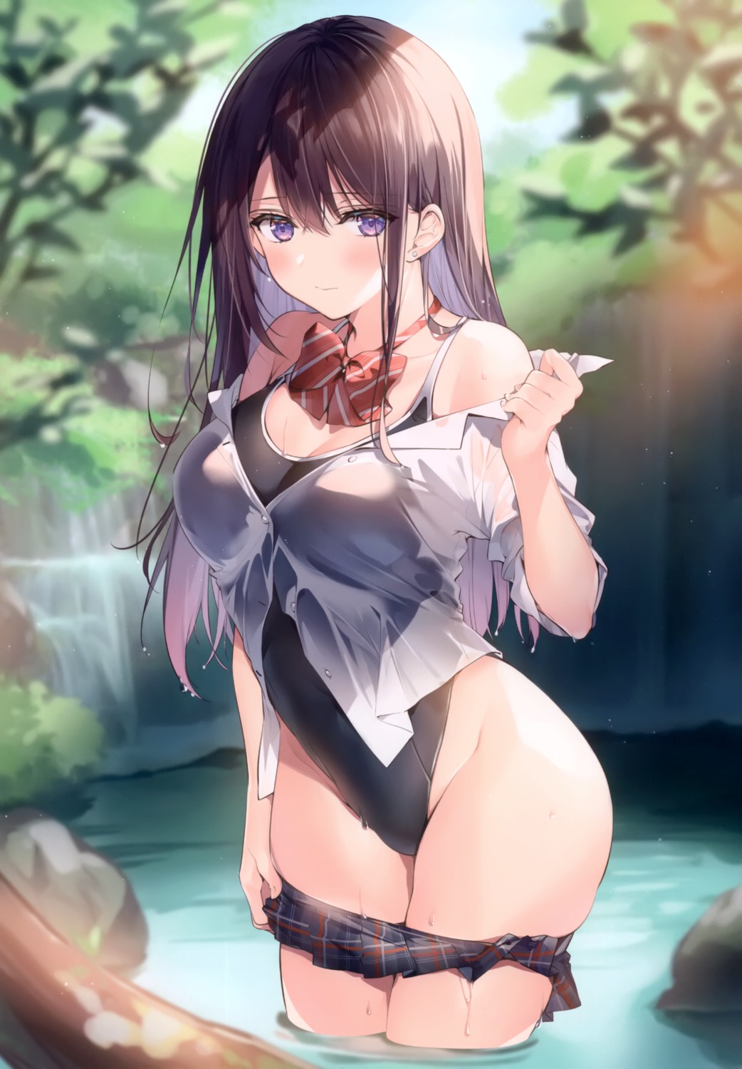 detexted necomi see_through seifuku swimsuits undressing wet wet_clothes