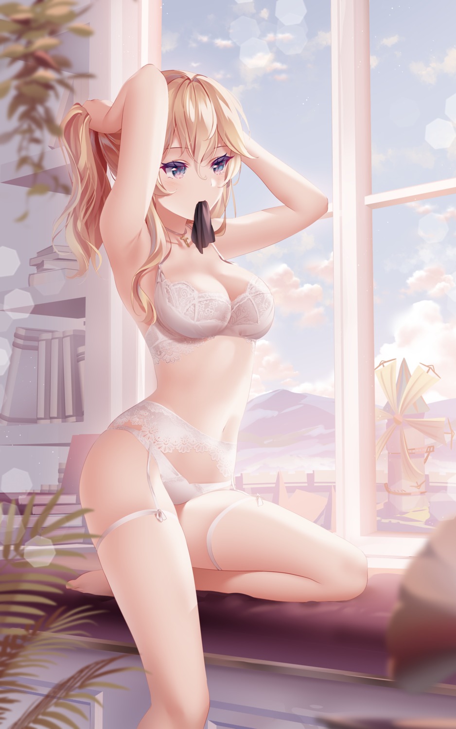 bra garter_belt genshin_impact jean_(genshin_impact) pantsu rimuu stockings thighhighs