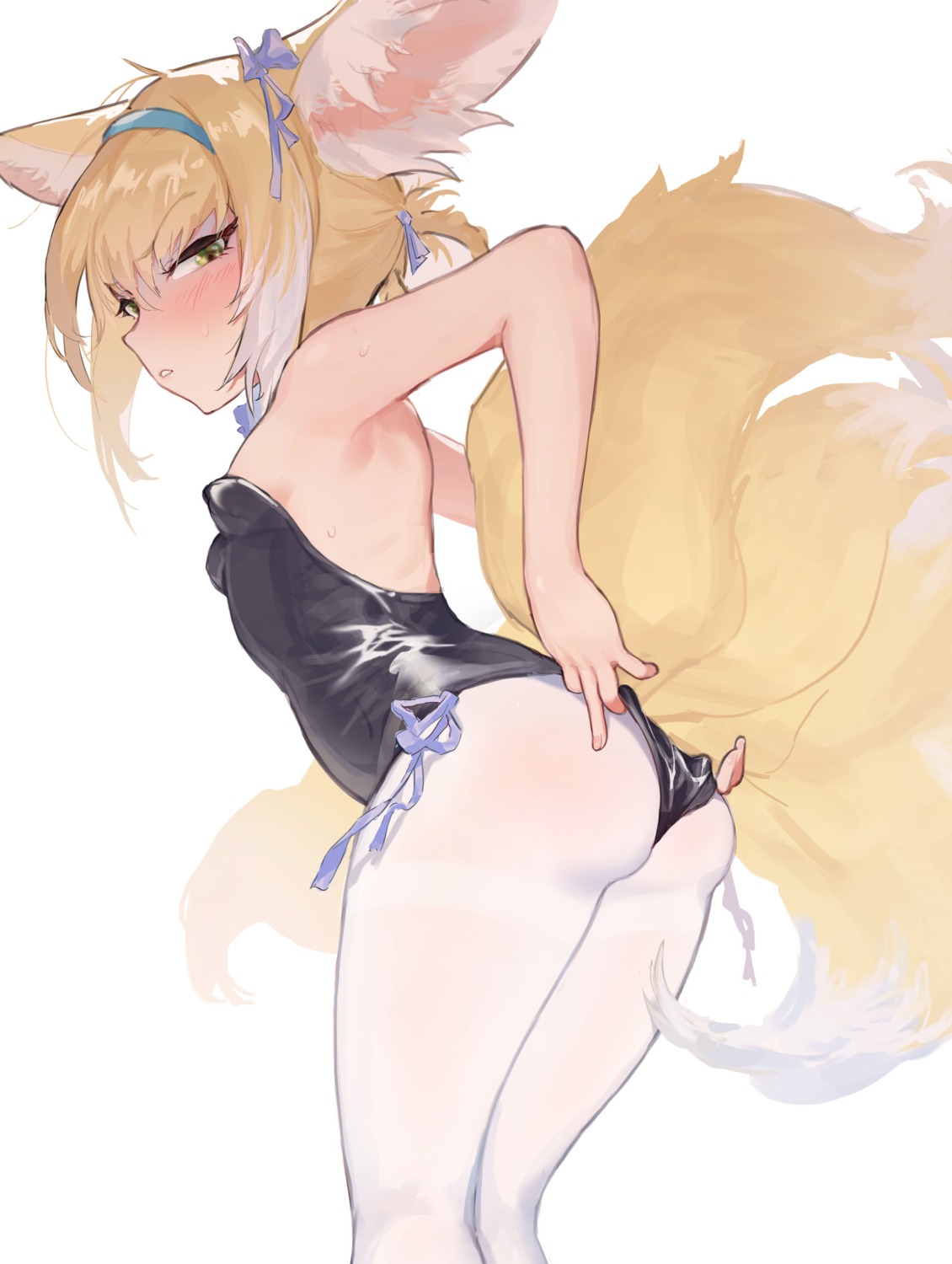 animal_ears arknights ass bunny_girl kitsune loli maqin no_bra pantyhose suzuran_(arknights) tail