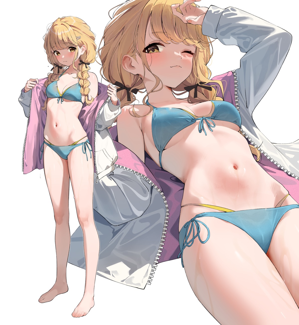 bikini fujita_kotone gakuen_idolm@ster gin00 open_shirt swimsuits the_idolm@ster undressing wet