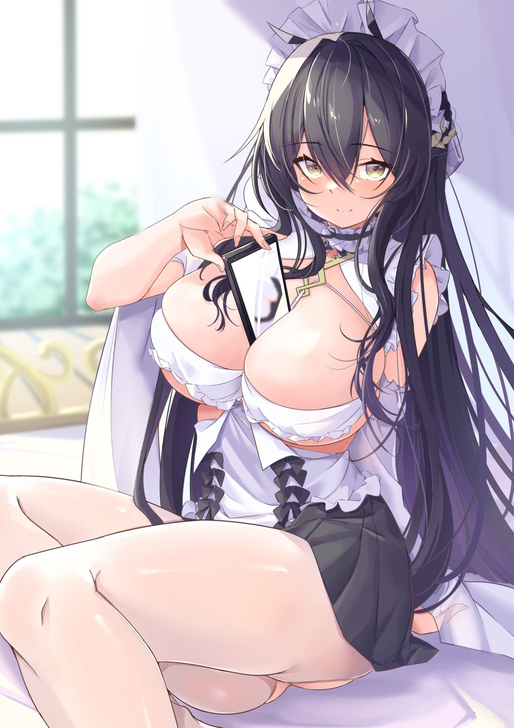 azur_lane indomitable_(azur_lane) leer.meer maid no_bra pantyhose