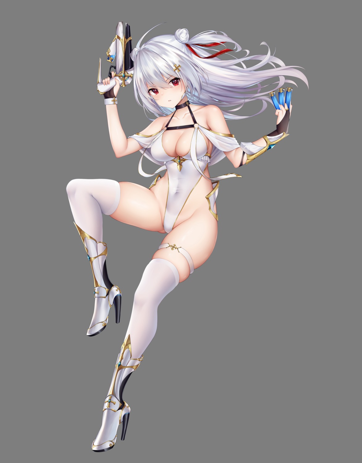 garter gun heels leotard no_bra taitai thighhighs