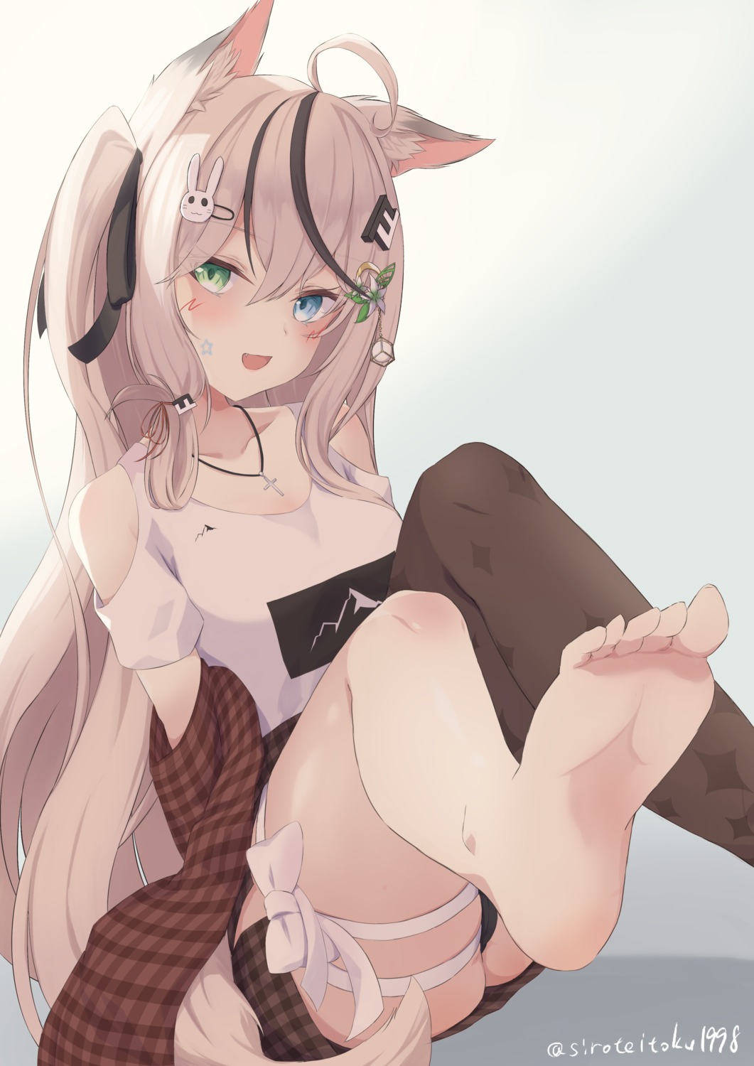 animal_ears cameltoe feet garter heterochromia pantsu shirousagi_(sirousagi1998) skirt_lift tail thighhighs thong