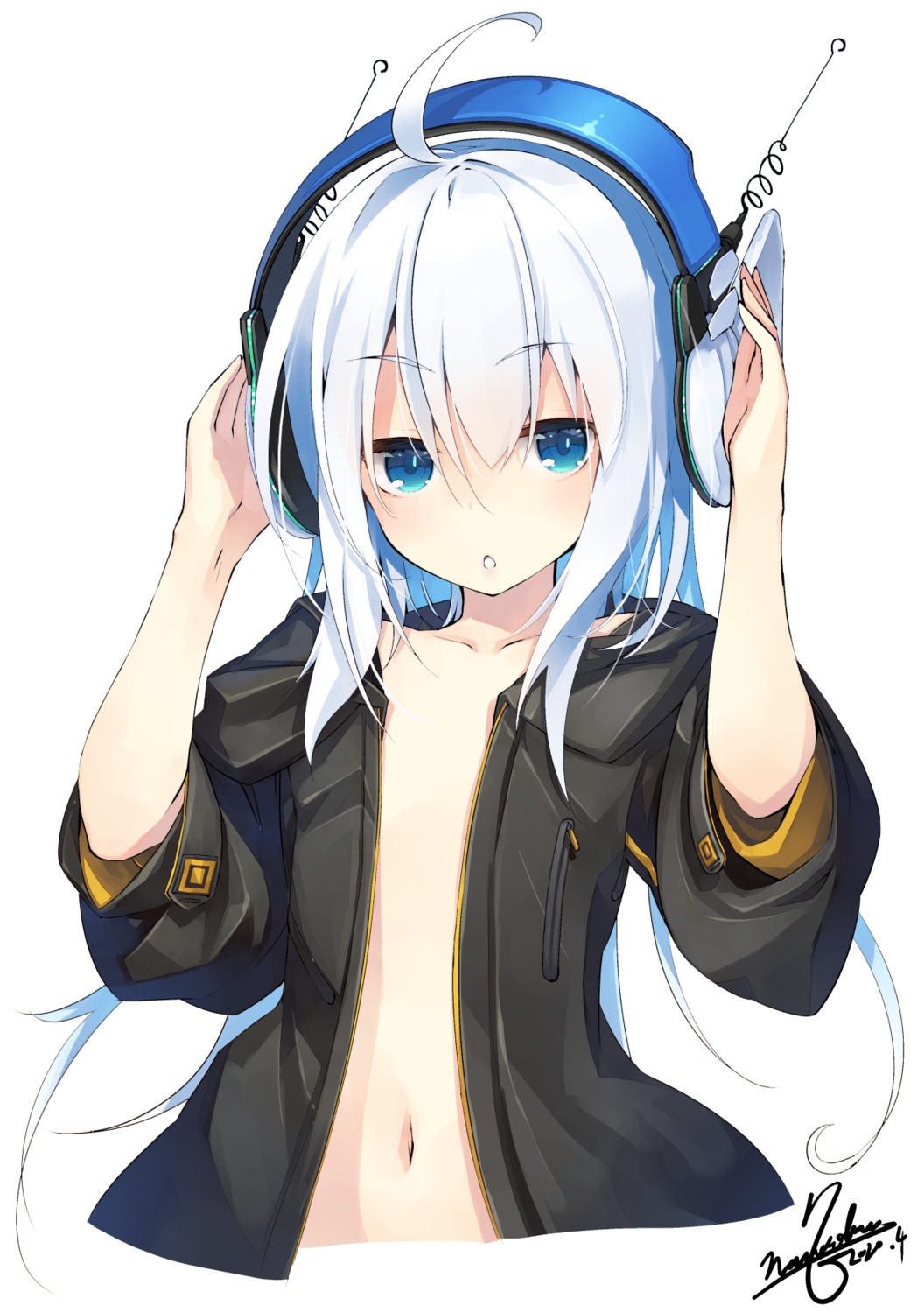 headphones loli nanaroku no_bra open_shirt