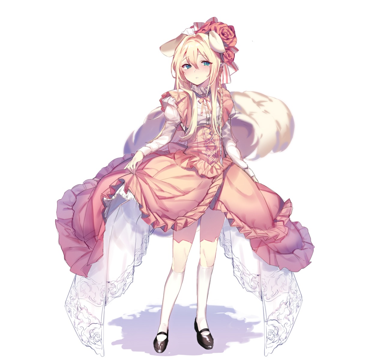 animal_ears destiny_child dress lolita_fashion mendou_kusai skirt_lift tail