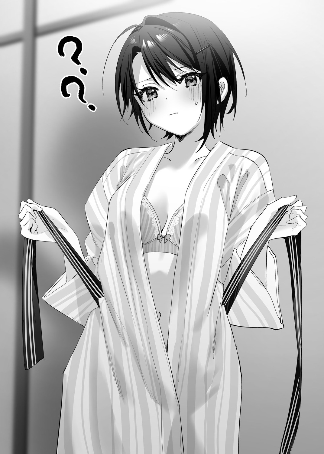 bra chigusa_minori himeno_akira japanese_clothes jitsu_wa_imouto_deshita. monochrome open_shirt undressing