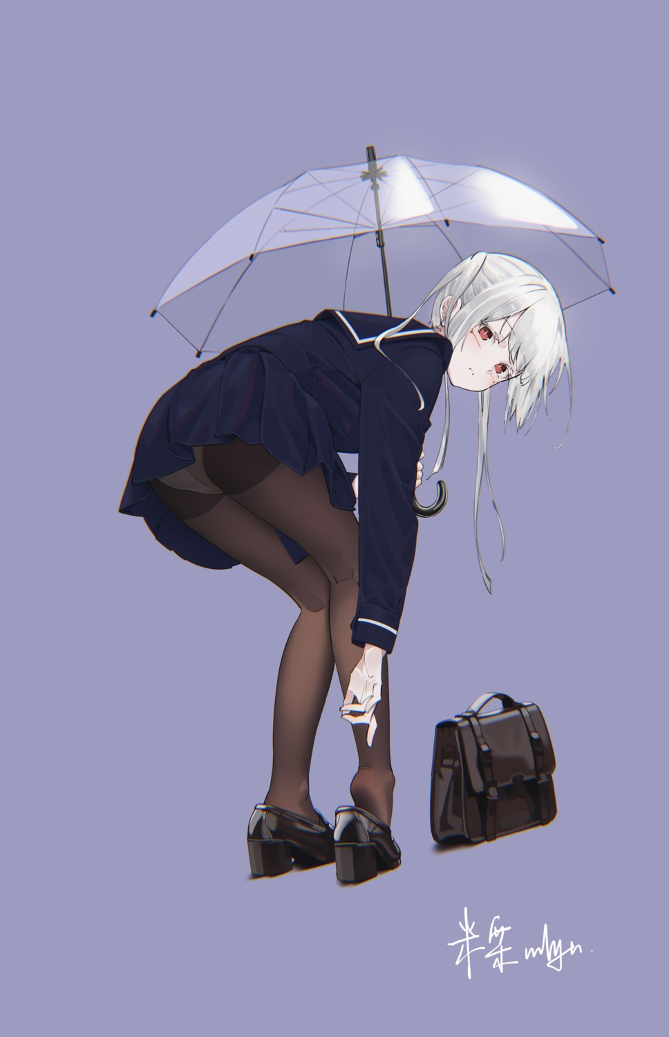 ass chunai_zhanshen_milili heels pantsu pantyhose seifuku skirt_lift umbrella