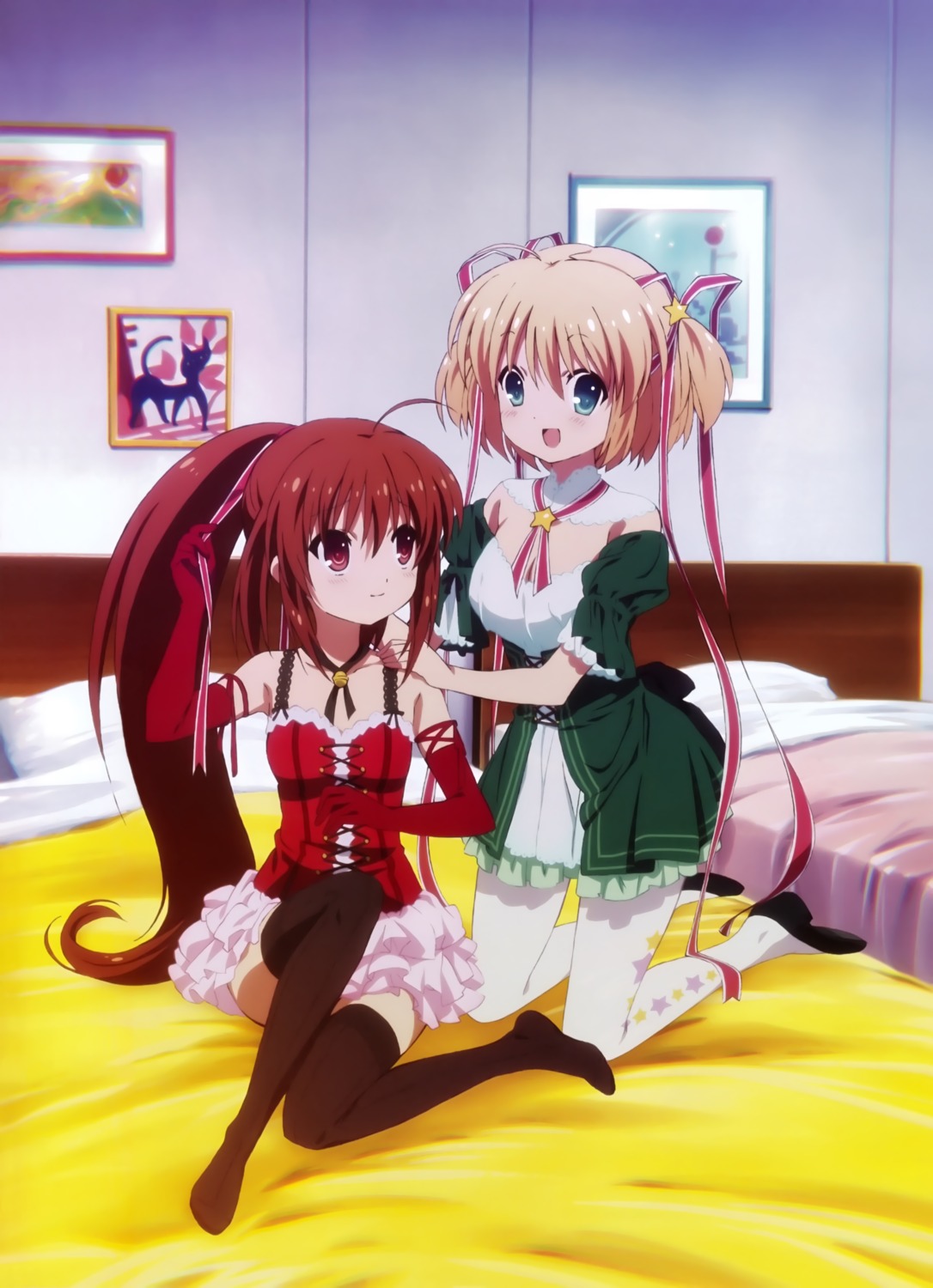 cleavage dress imoto_yuki kamikita_komari little_busters! natsume_rin pantyhose thighhighs