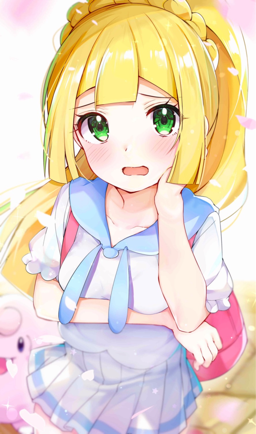 breast_hold lillie_(pokemon) pokemon pokemon_sm pokemon_usum rouka seifuku