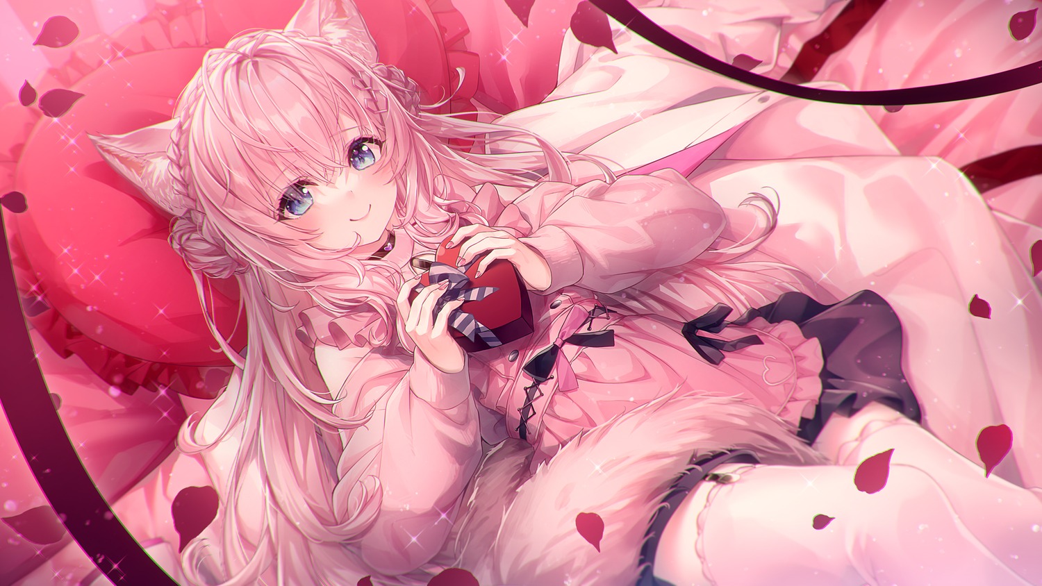 animal_ears chihiro_ayaka hakui_koyori hololive stockings tail thighhighs valentine wallpaper