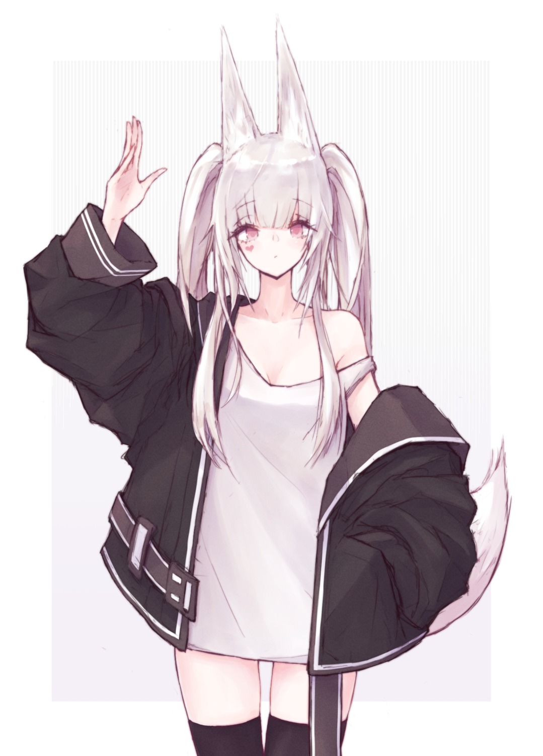 animal_ears cre7 no_bra open_shirt tail thighhighs