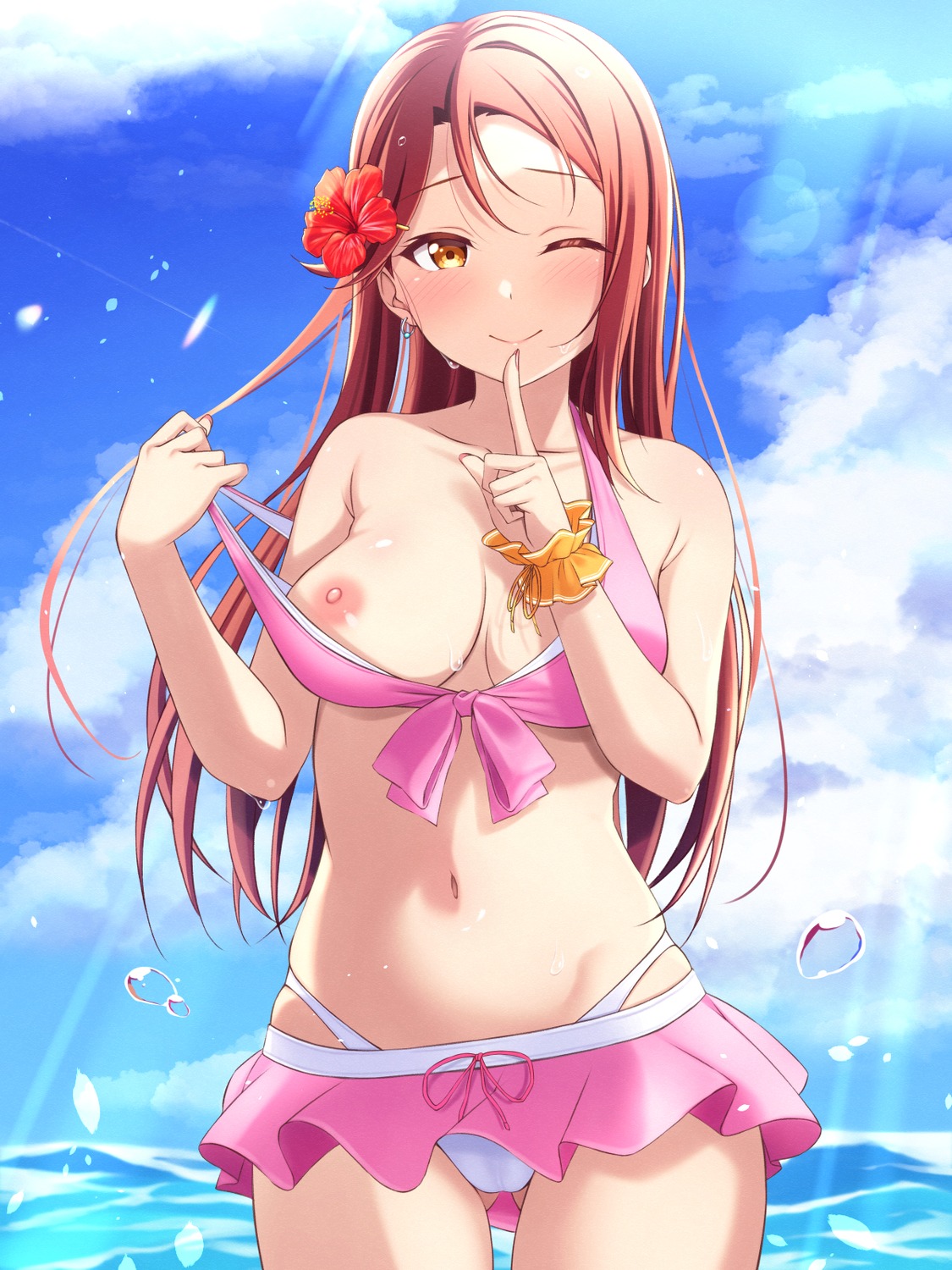 bikini breasts love_live!_sunshine!! mobukichi nipples sakurauchi_riko swimsuits undressing