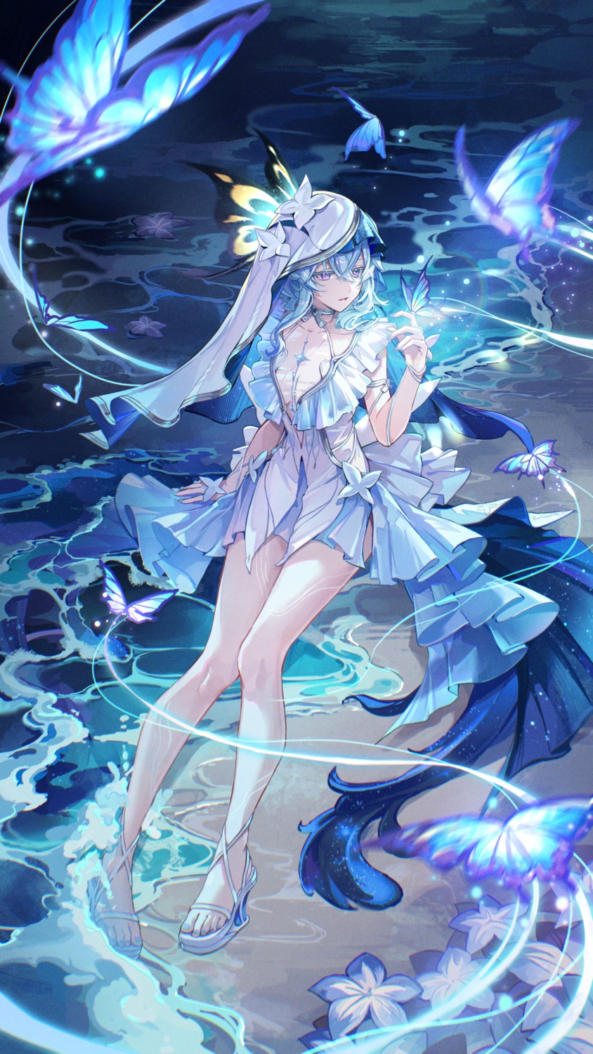 dress heels kyusoukyu no_bra see_through shorekeeper wet wuthering_waves