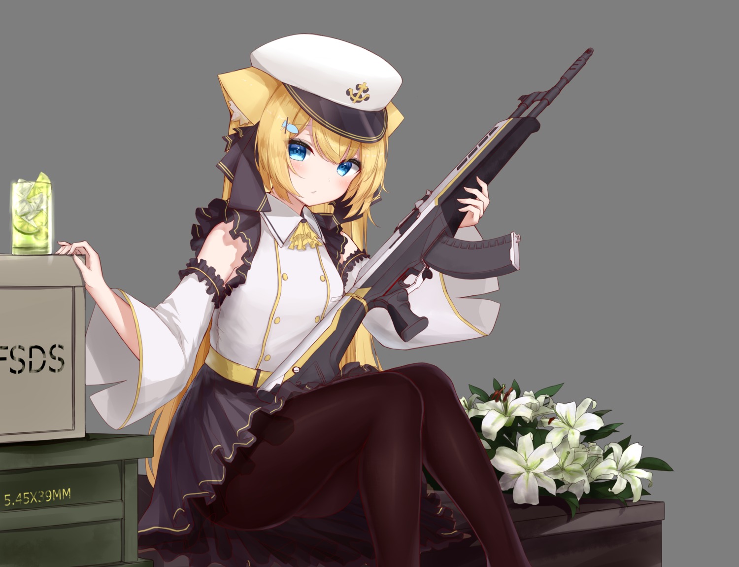 animal_ears gun guo582 hanazono_serena hanazono_serena_(channel) pantyhose skirt_lift uniform