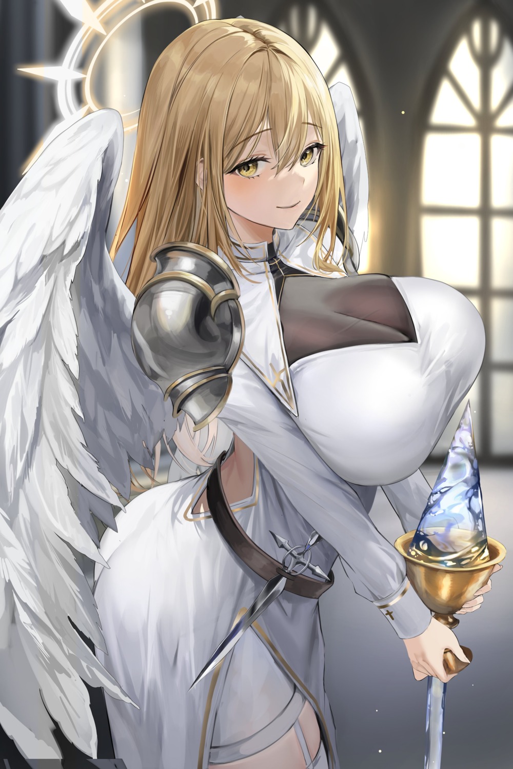 angel armor cleavage lillly see_through stockings thighhighs weapon wings