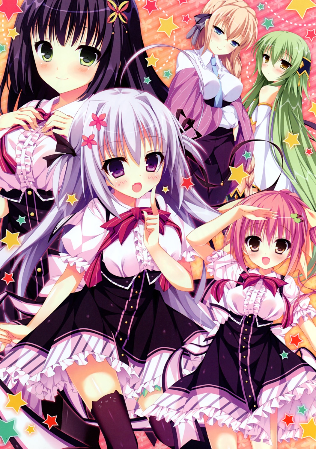 agekichi breast_hold escu:de hanabishi_honoka kisaragi_clementes_nanaho kuroki_ayame minatsuki_alumi panical_confusion seifuku shiromochi_sakura shiwasu_horio tendou_maria teo_(panical_confusion) thighhighs