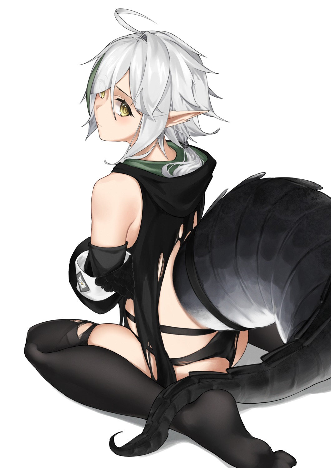arknights pantsu pointy_ears tagme tail thighhighs tomimi_(arknights) torn_clothes