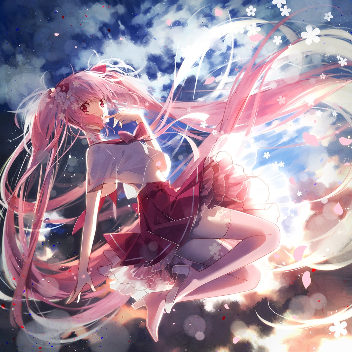 bike_shorts hakusai_(tiahszld) hatsune_miku sakura_miku seifuku thighhighs vocaloid