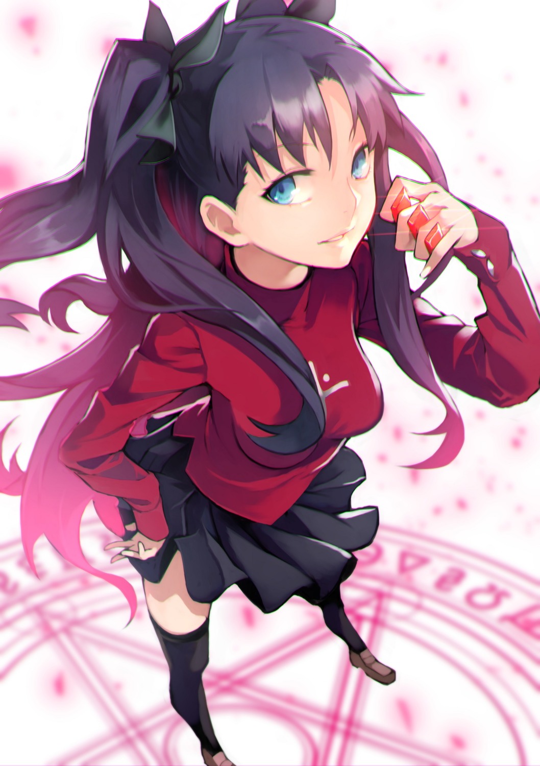 fate/stay_night skirt_lift thighhighs toosaka_rin yoshio_(55level)