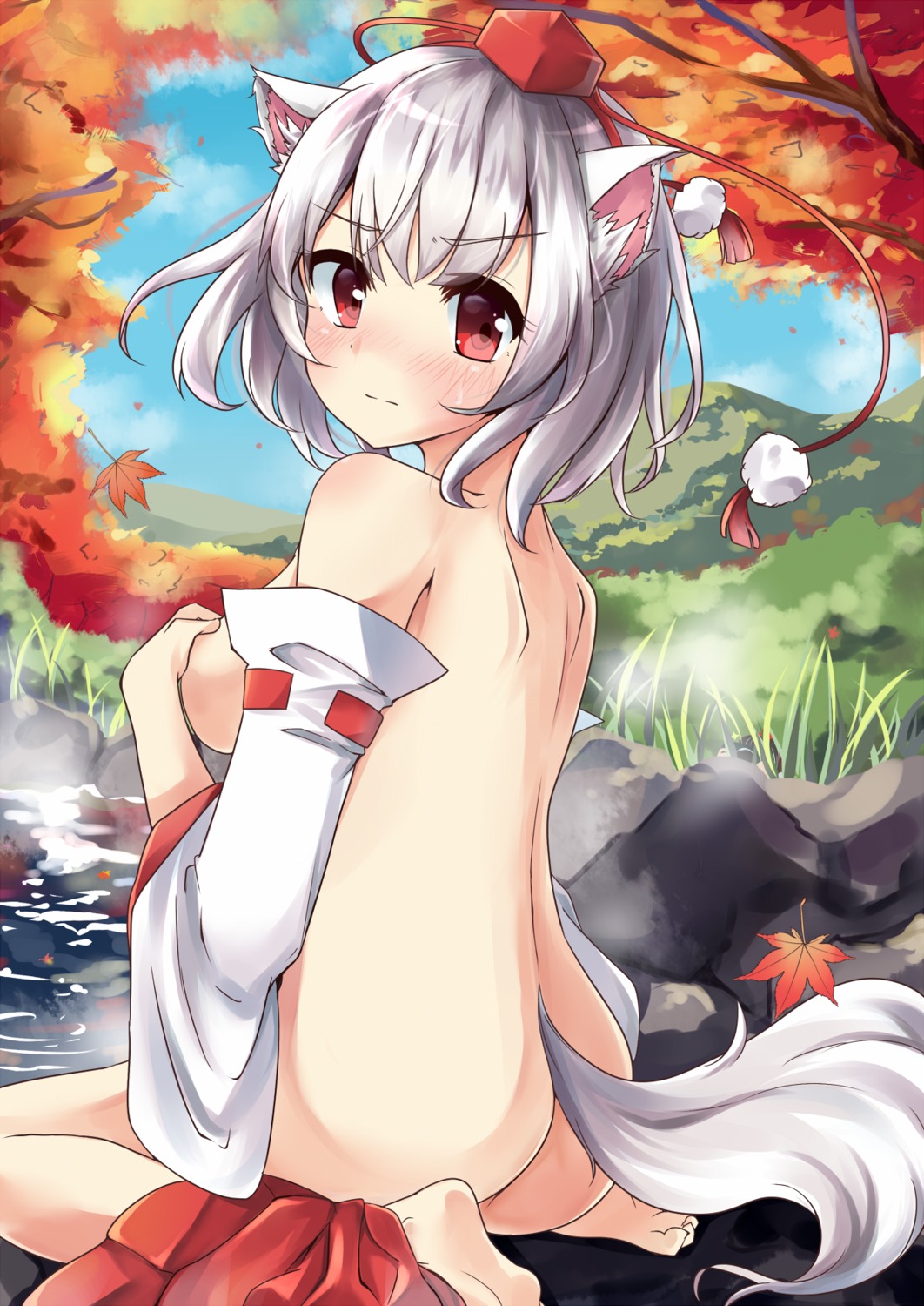 animal_ears ass breast_hold inubashiri_momiji naked soramuko tail touhou