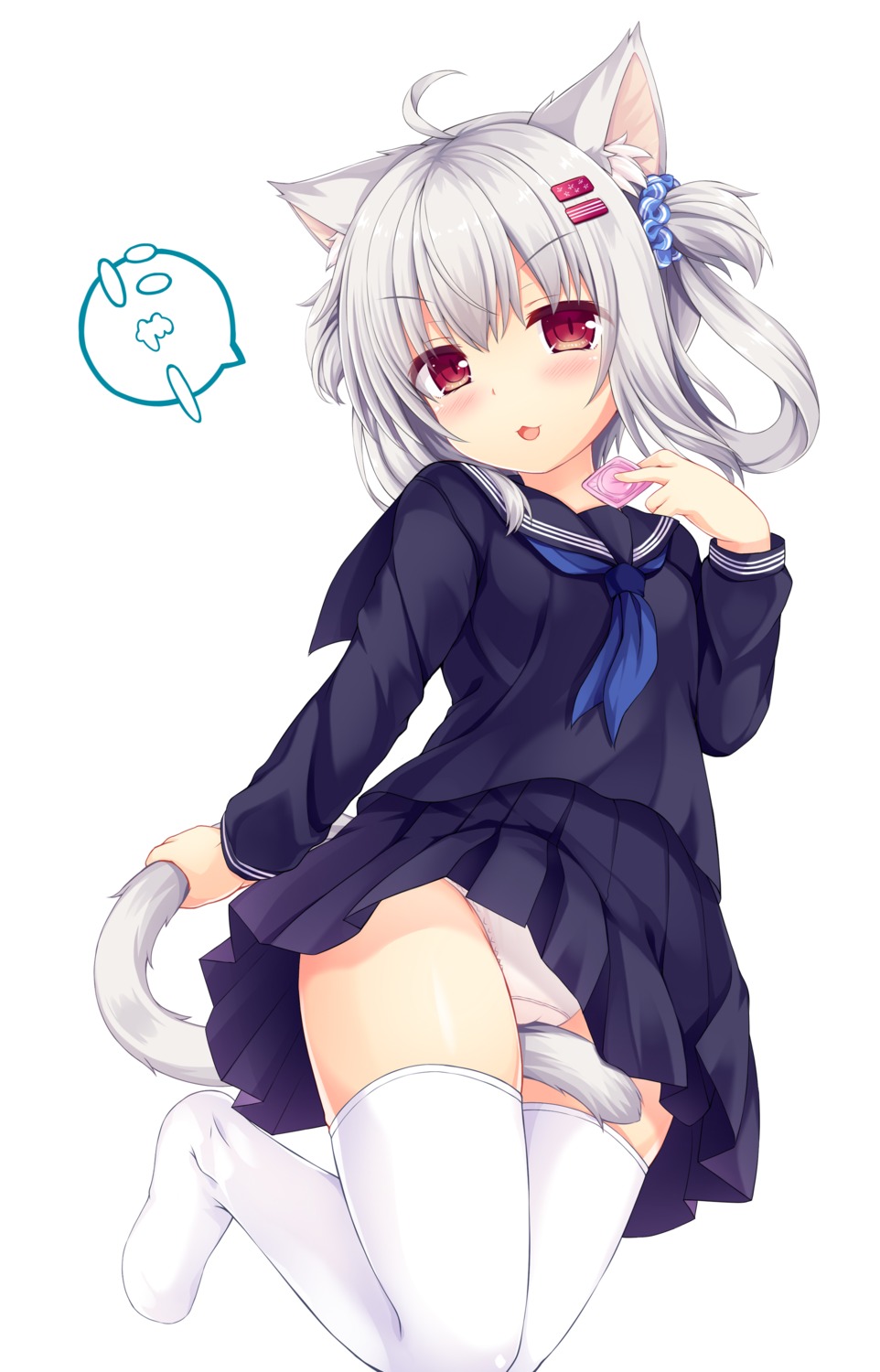 animal_ears cameltoe nekomimi pantsu sakuraba_hikaru seifuku skirt_lift tail thighhighs