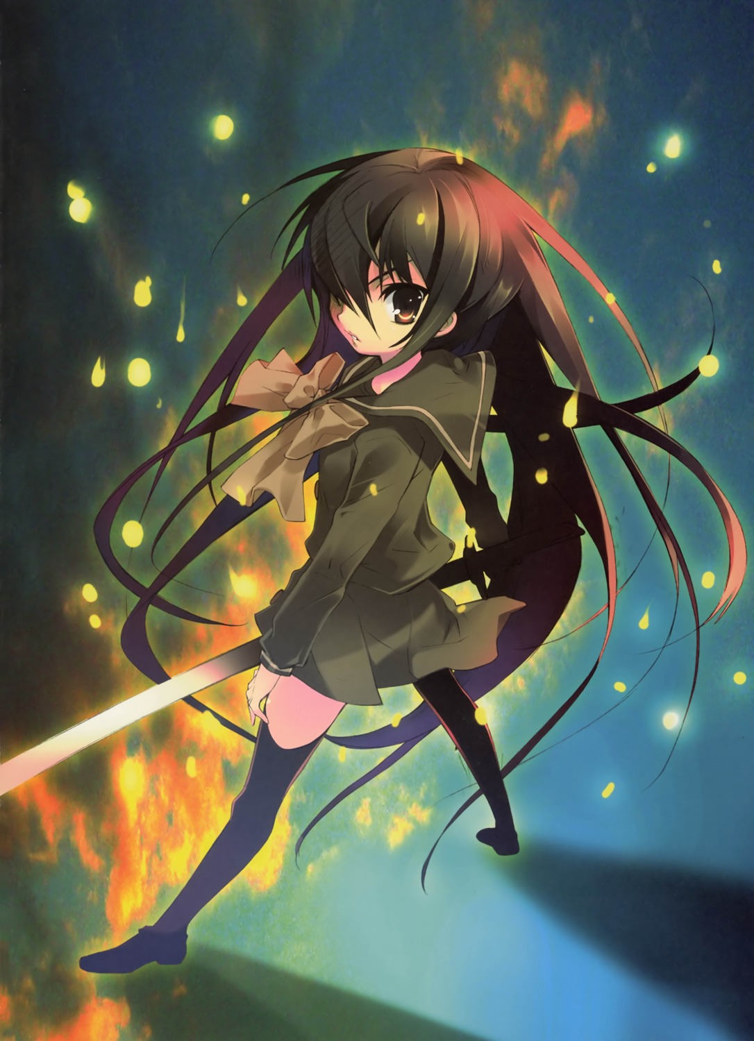 ito_noizi scanning_resolution screening seifuku shakugan_no_shana shana sword thighhighs