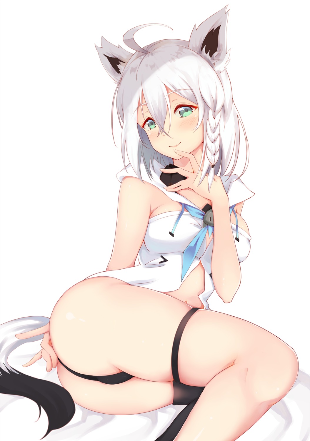 animal_ears garter hololive hololive_gamers kitsune paddy_san pantsu shirakami_fubuki tail thighhighs thong