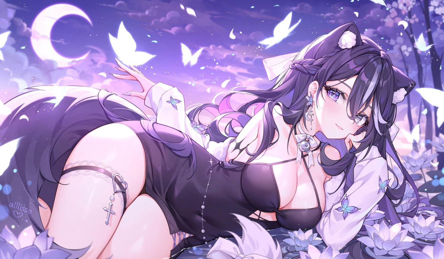 alllisso animal_ears dress garter indie_virtual_youtuber no_bra tail