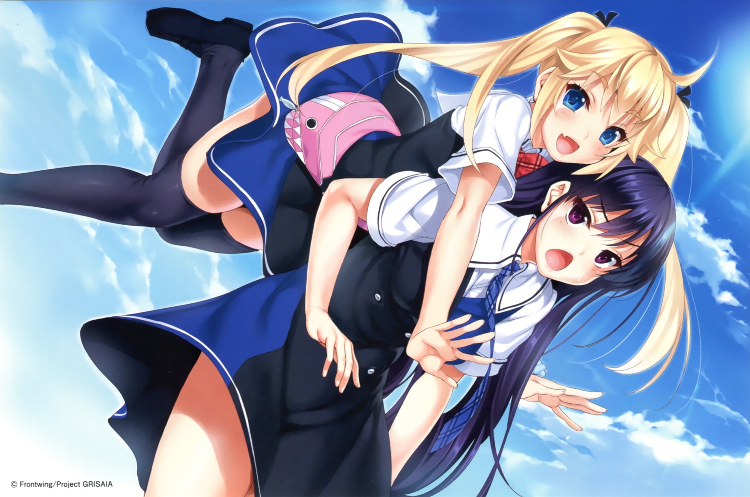 cle_masahiro endcard grisaia grisaia_no_kajitsu matsushima_michiru sakaki_yumiko seifuku thighhighs