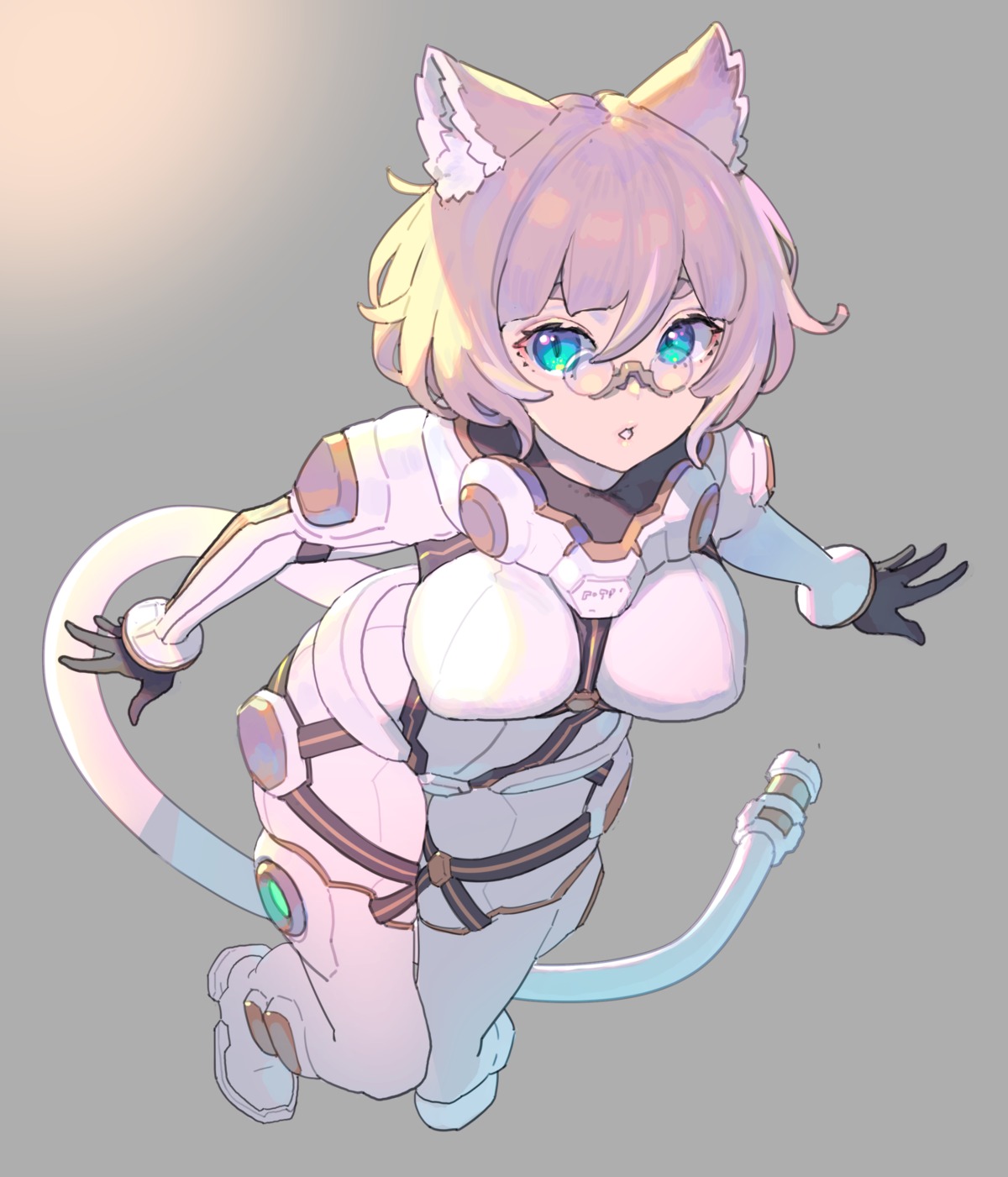 animal_ears bodysuit enkyo_yuuichirou erect_nipples megane nekomimi tail