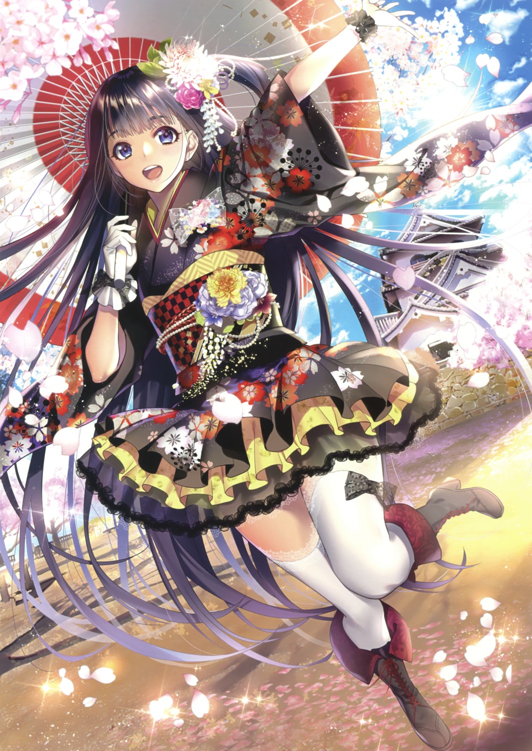 heels lolita_fashion oda_suzuka see_through thighhighs umbrella wa_lolita