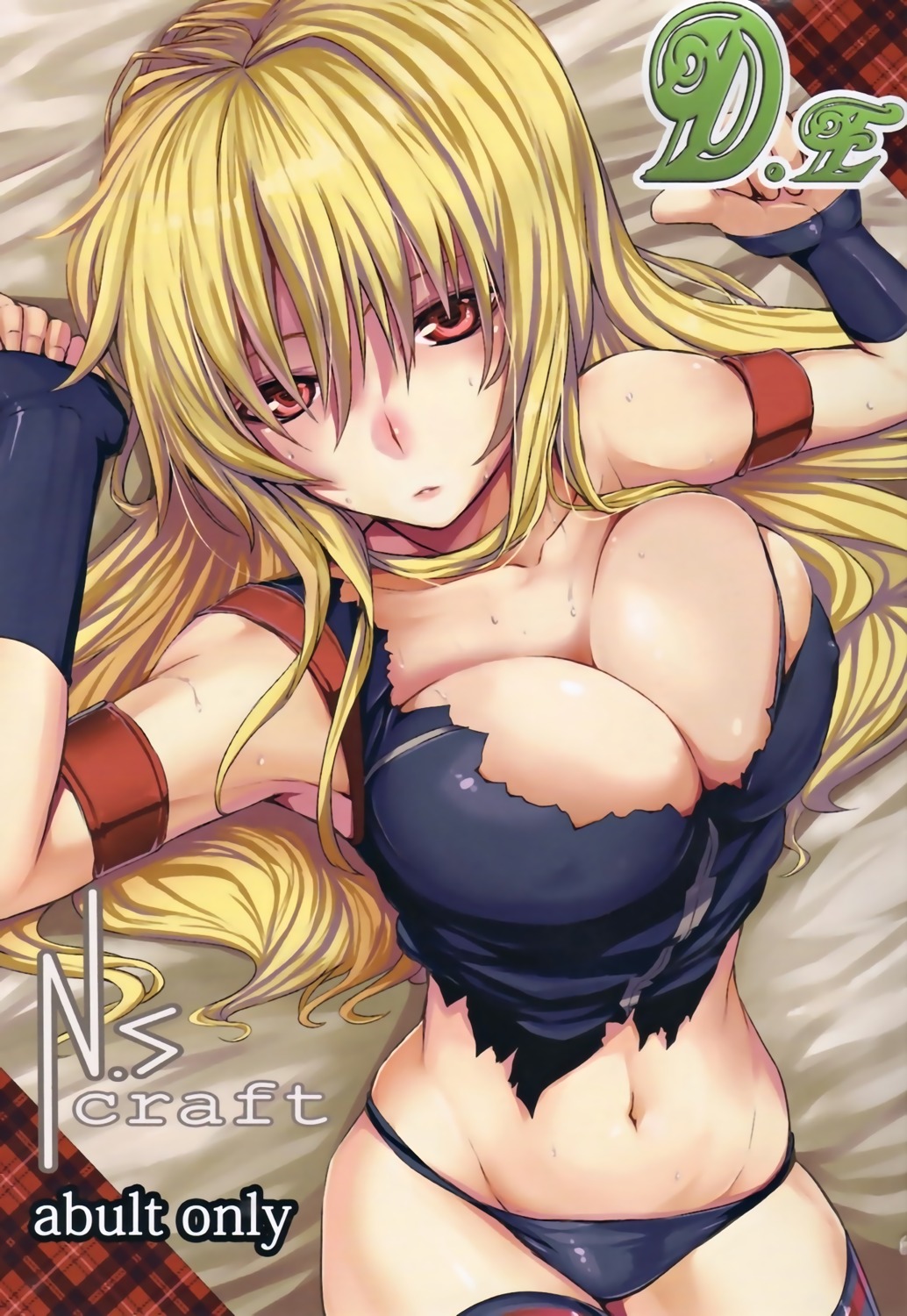 cleavage erect_nipples fate_testarossa mahou_shoujo_lyrical_nanoha no_bra pantsu simon_(n.s_craft) thighhighs torn_clothes wet