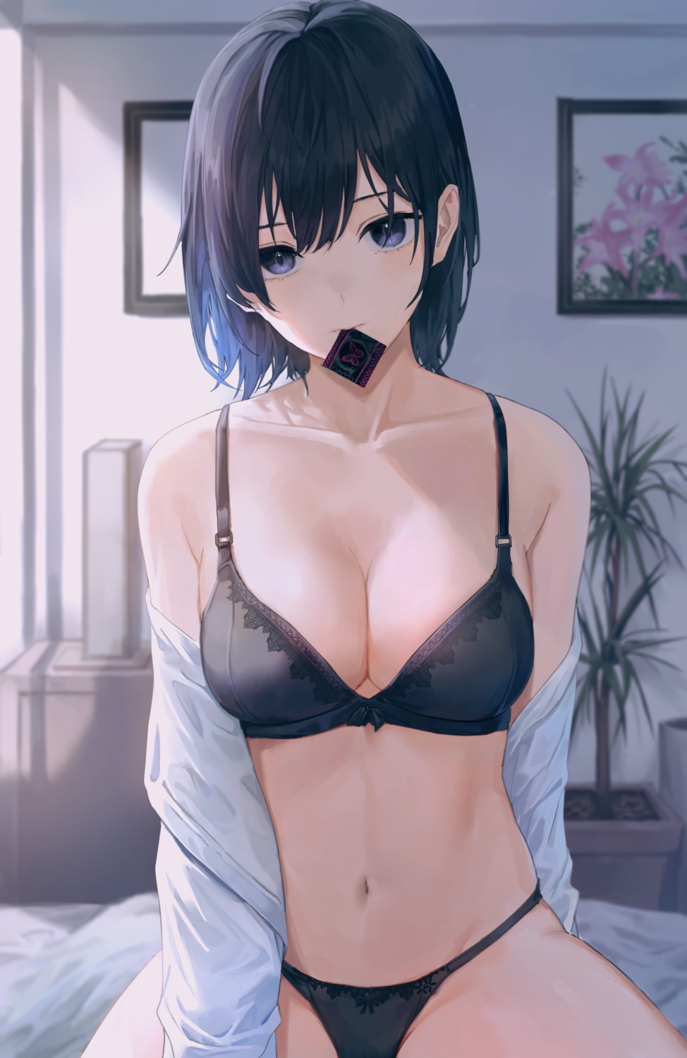 bario bra cleavage dress_shirt open_shirt pantsu