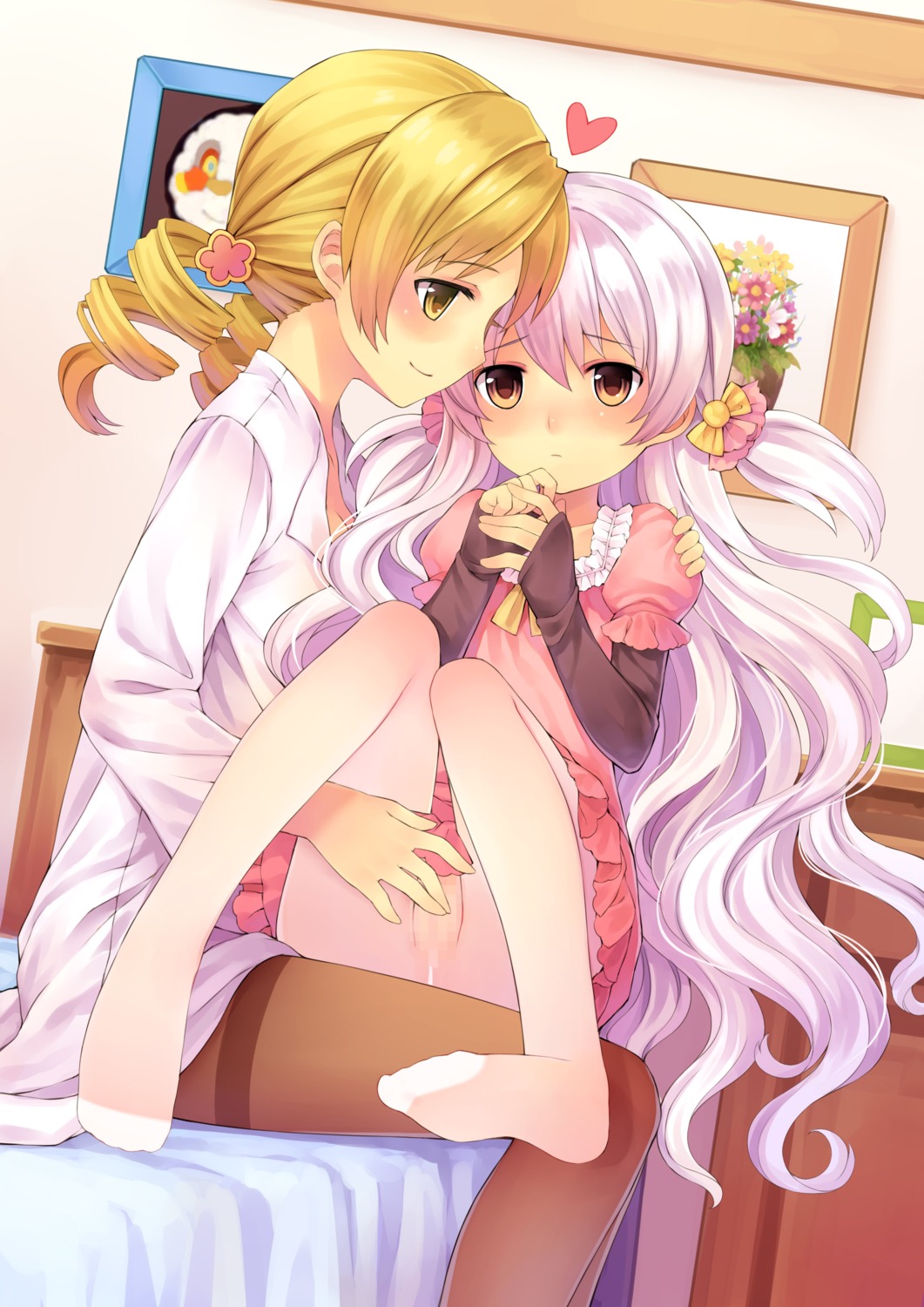 censored dress fingering loli momoe_nagisa nopan pantyhose puella_magi_madoka_magica tomoe_mami tsubasa_tsubasa yuri