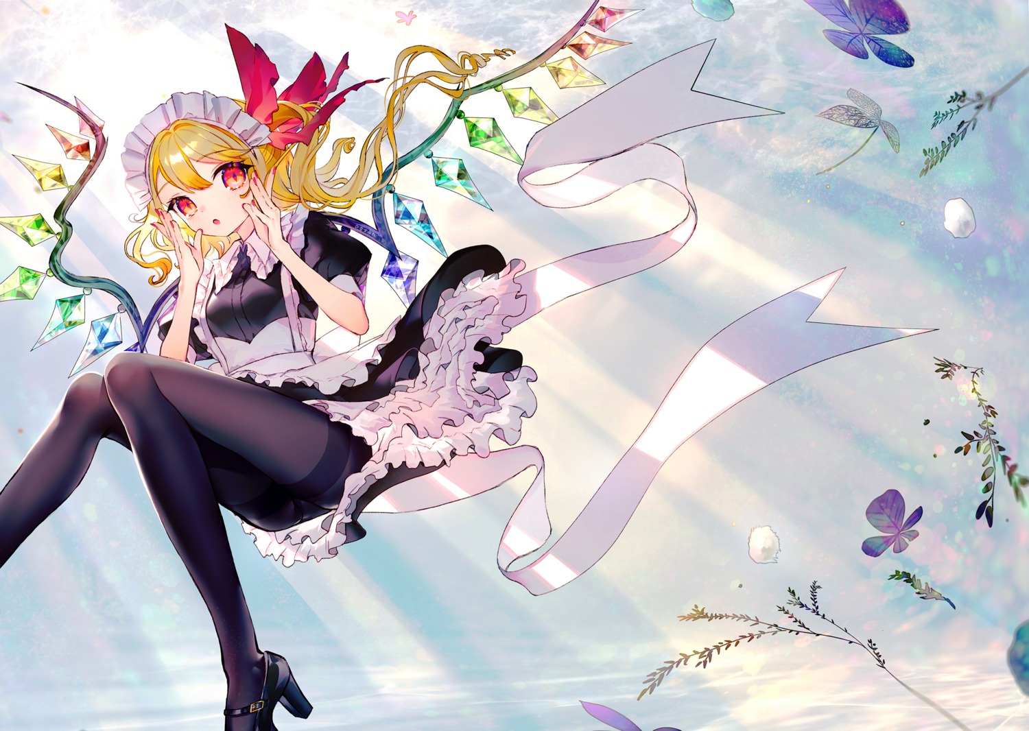 flandre_scarlet heels hinasumire maid pantyhose skirt_lift touhou wings