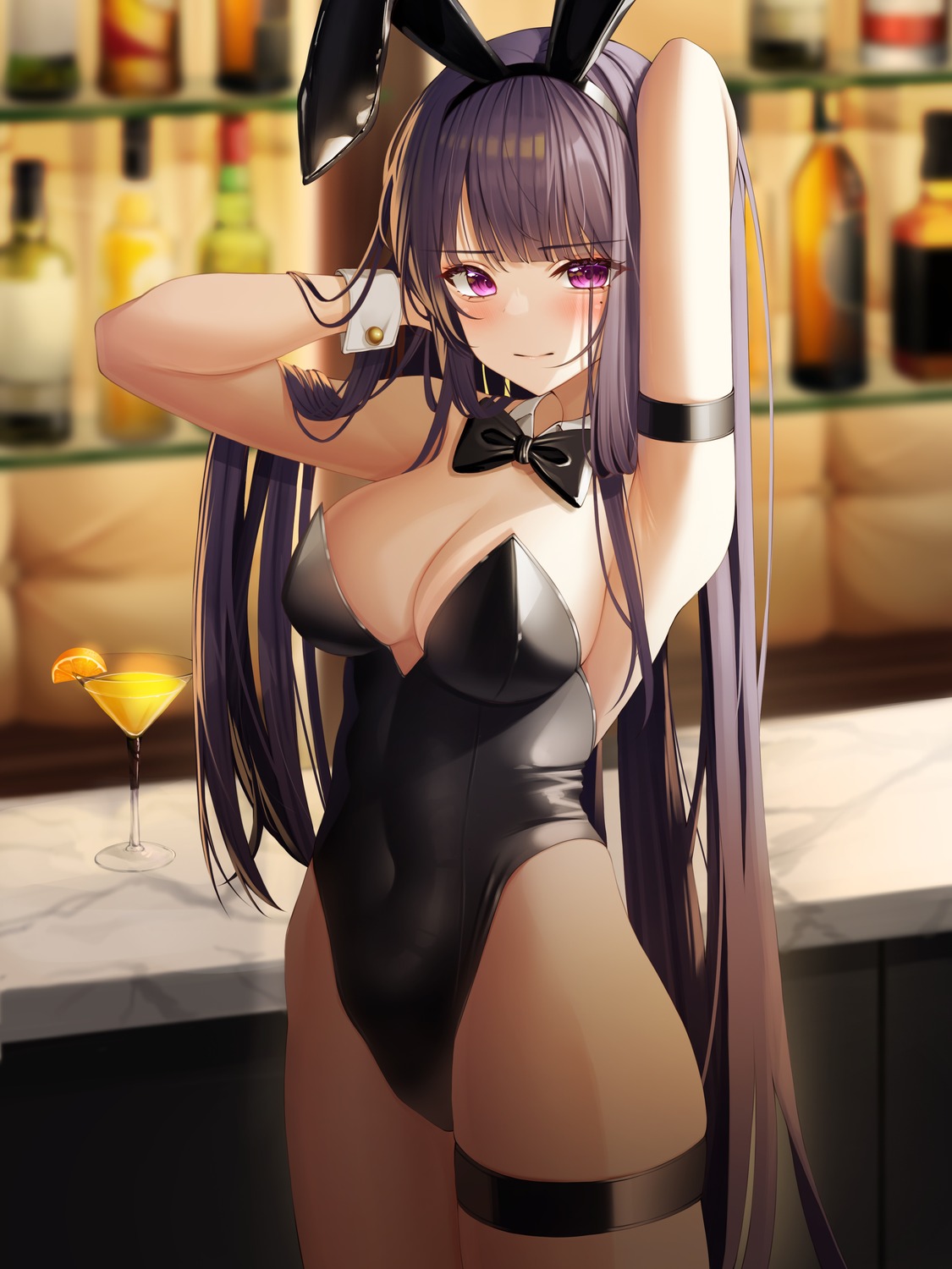 animal_ears bunny_ears bunny_girl garter genshin_impact hsxxx no_bra raiden_shogun