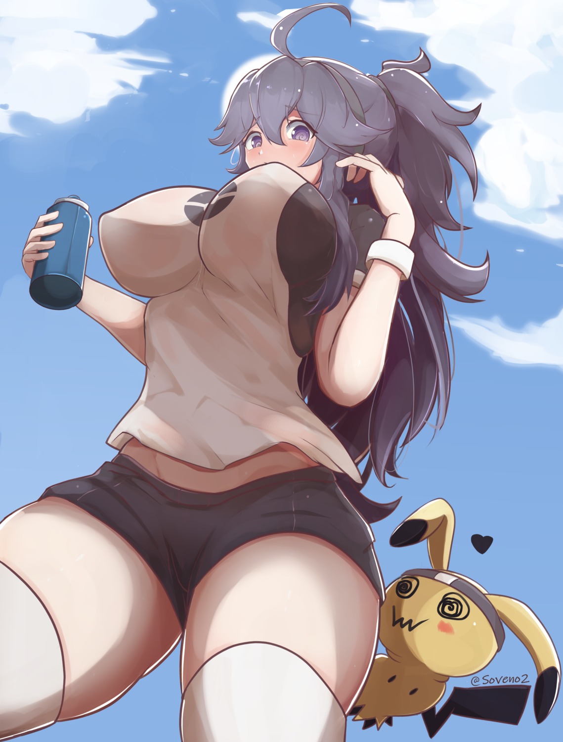 breasts fishnets gym_uniform hex_maniac_(pokemon) mimikyu pokemon pokemon_oras pokemon_xy see_through soveno thighhighs underboob wet_clothes