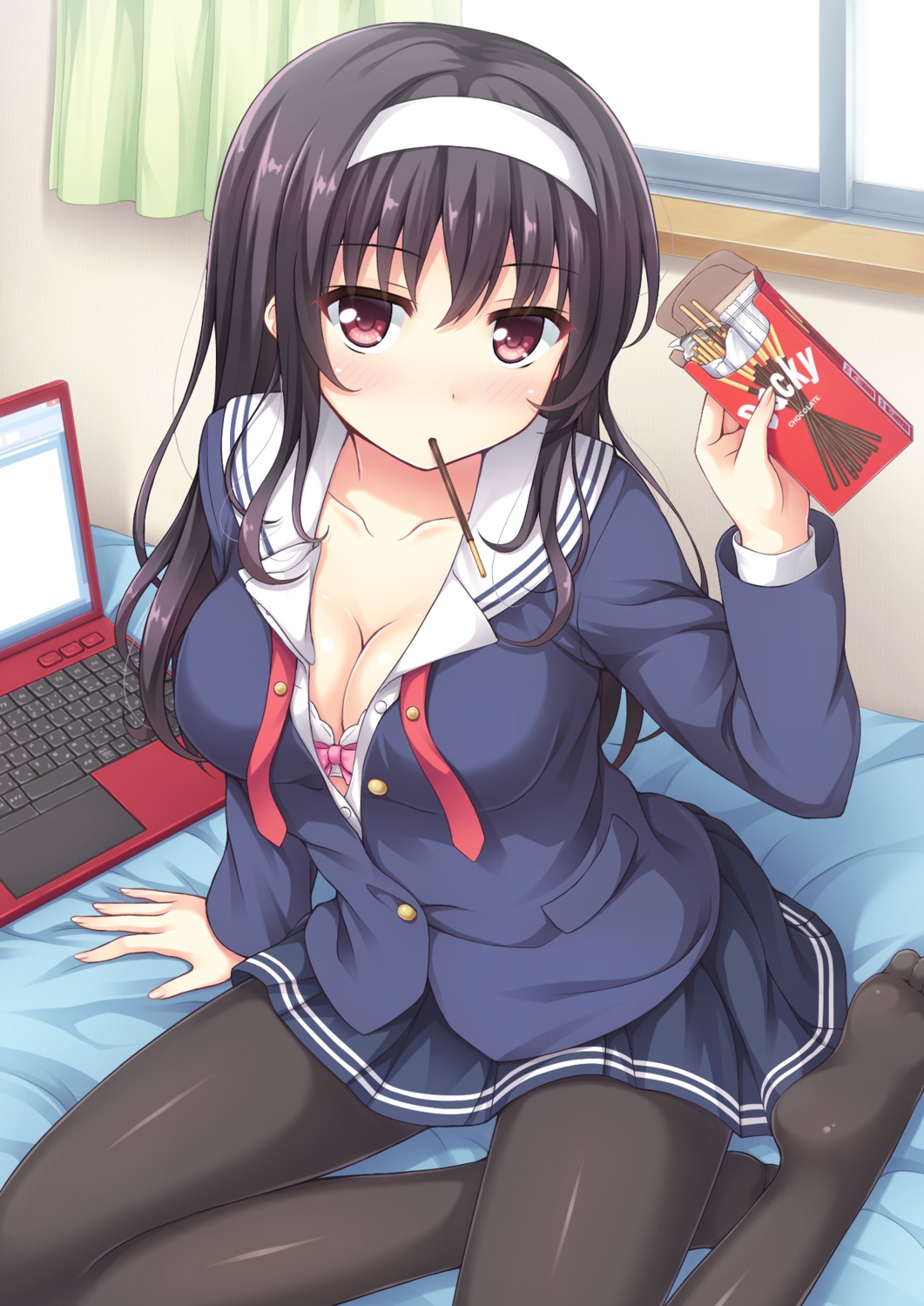 bra cleavage kasumigaoka_utaha nakamura_sumikage open_shirt pantyhose saenai_heroine_no_sodatekata seifuku