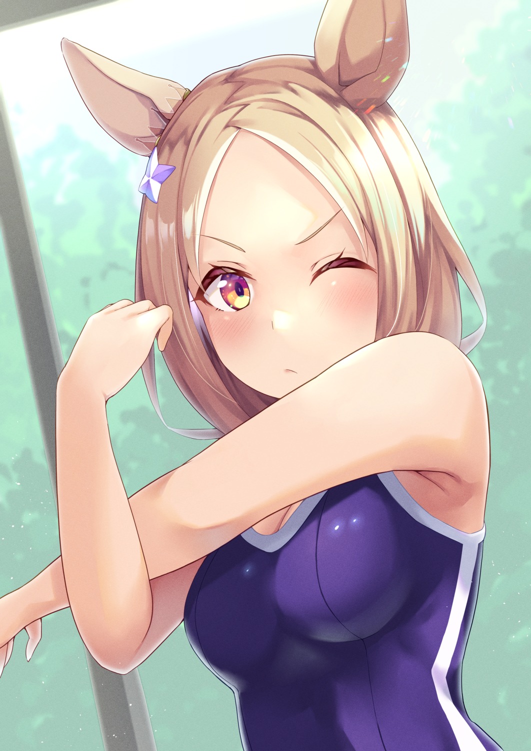 animal_ears atelier_z44 cleavage narita_top_road_(umamusume) school_swimsuit swimsuits uma_musume_pretty_derby