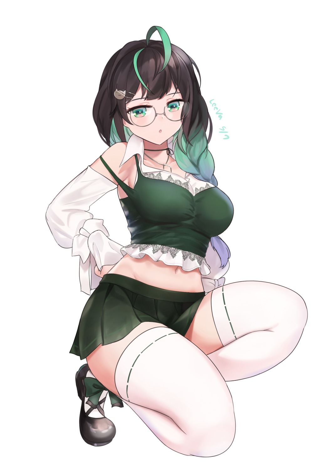 megane nijisanji nijisanji_kr riba shin_yuya skirt_lift thighhighs