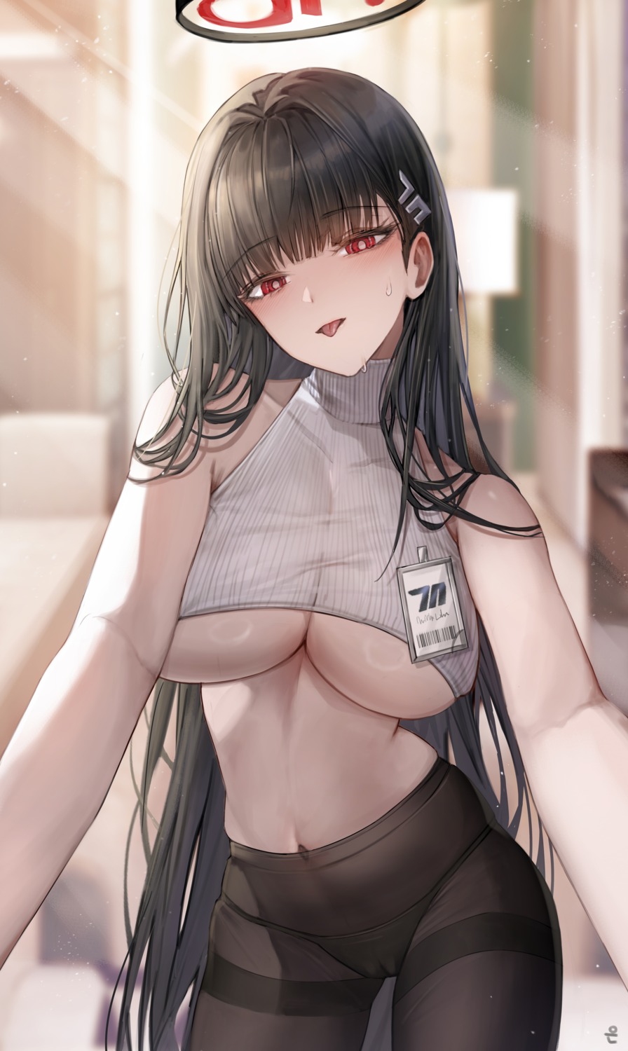 blue_archive cameltoe halo no_bra oeun pantsu pantyhose sweater tsukatsuki_rio underboob