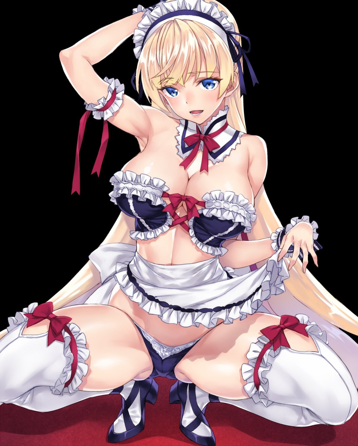 bra cleavage garter heels jpeg_artifacts maid matsuryuu pantsu thighhighs