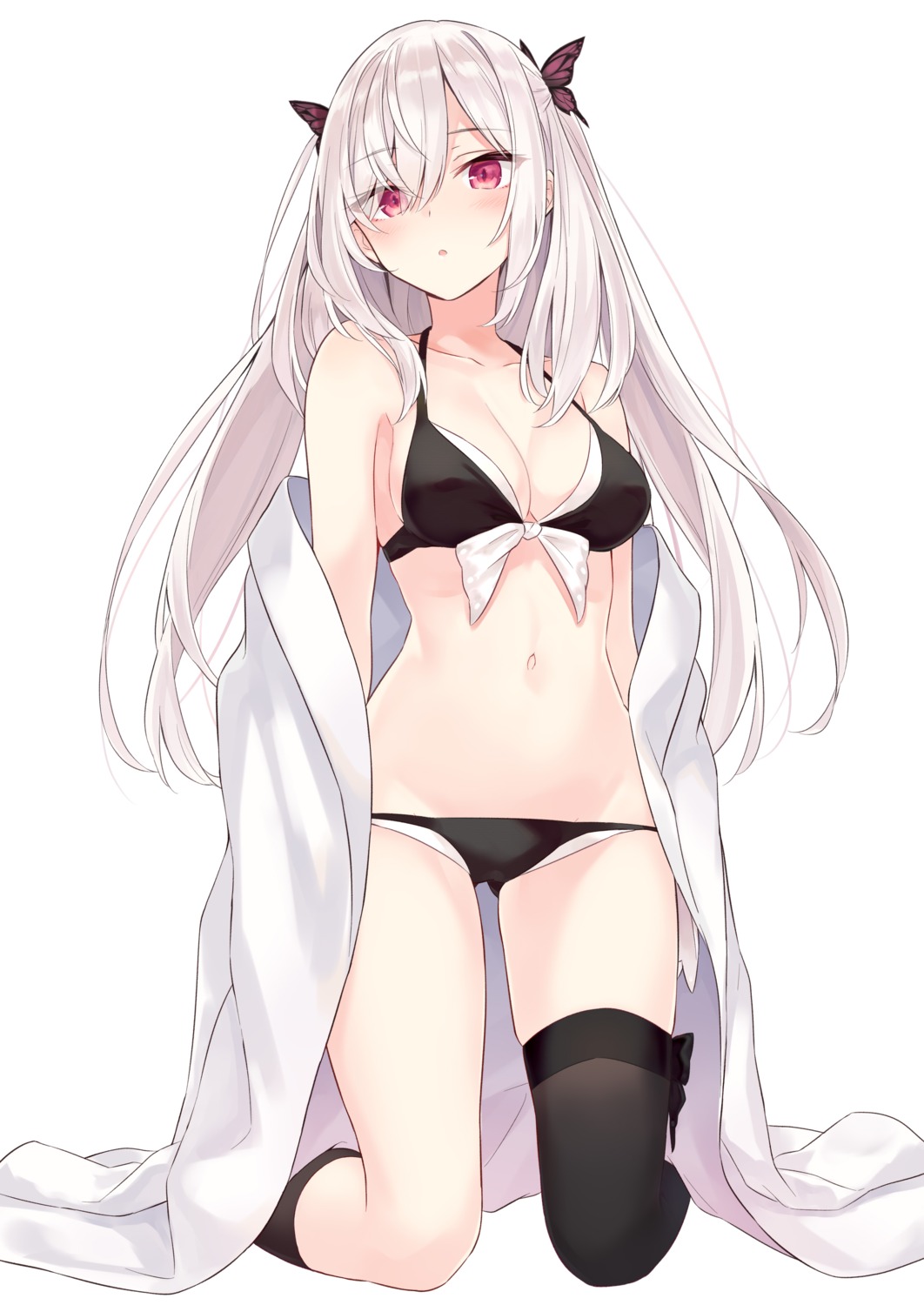 azuuru bikini open_shirt swimsuits thighhighs