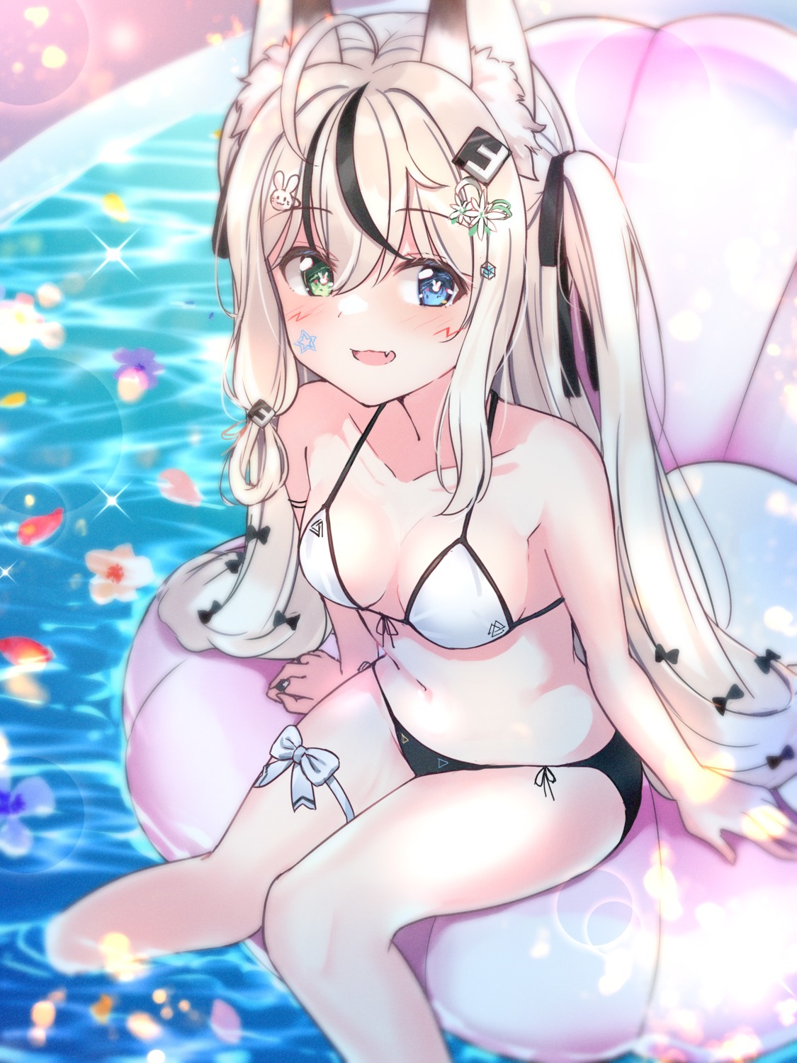 animal_ears bikini garter heterochromia shiitake_taishi swimsuits wet