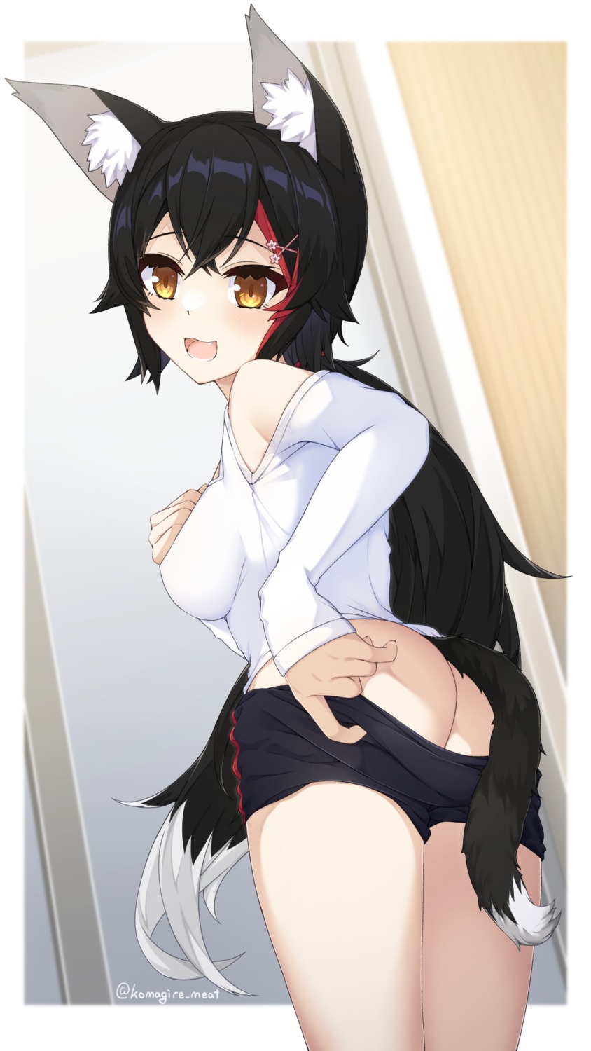 animal_ears ass hololive hololive_gamers nopan ookami_mio otaku_heishi tail undressing